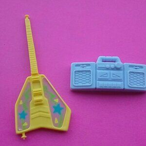 Barbie Doll boom box & yellow guitar music band 80s